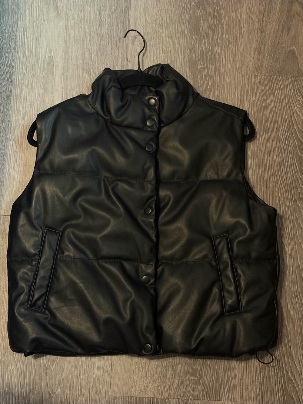 Active USA Black Faux Leather Puffer Vest